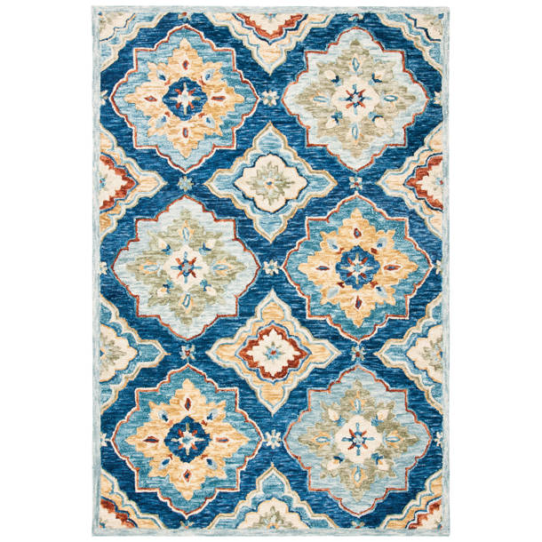 World Menagerie Deacon Damask Hand Tufted Wool Navy Area Rug & Reviews